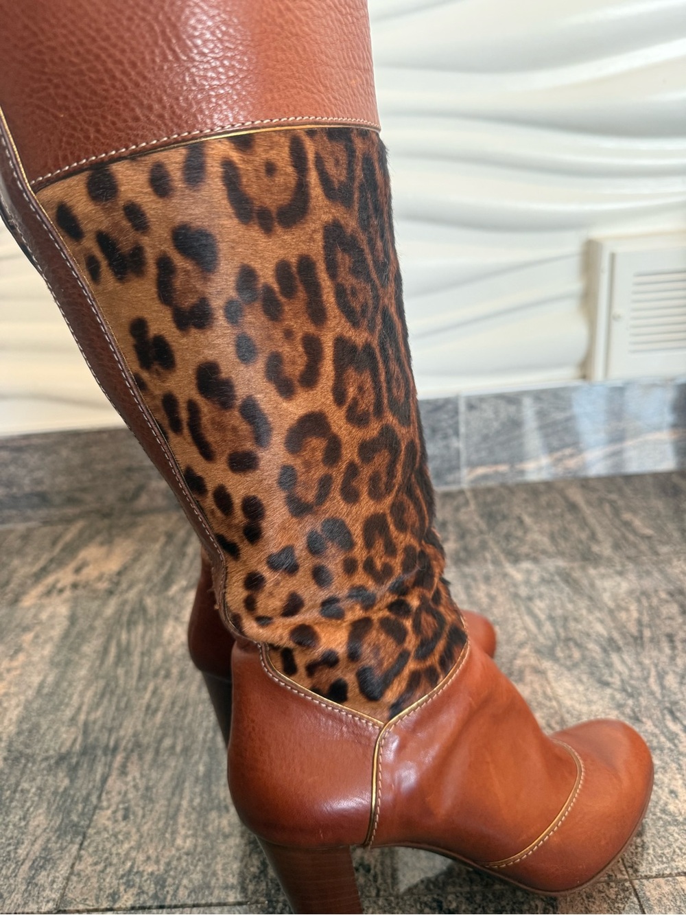 Dolce & Gabbana - Brown Leather and Leopard Knee-High Heeled Boots - Miss Exotic - Picture 8 of 11